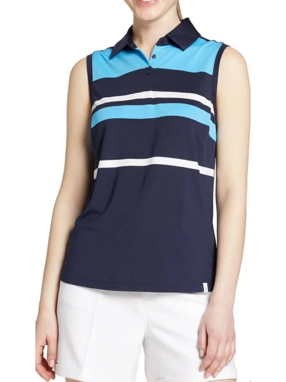 Walter Hagen Womens Stripe Sleeveless Golf Polo Multi Stripe Blue Size XS NWT